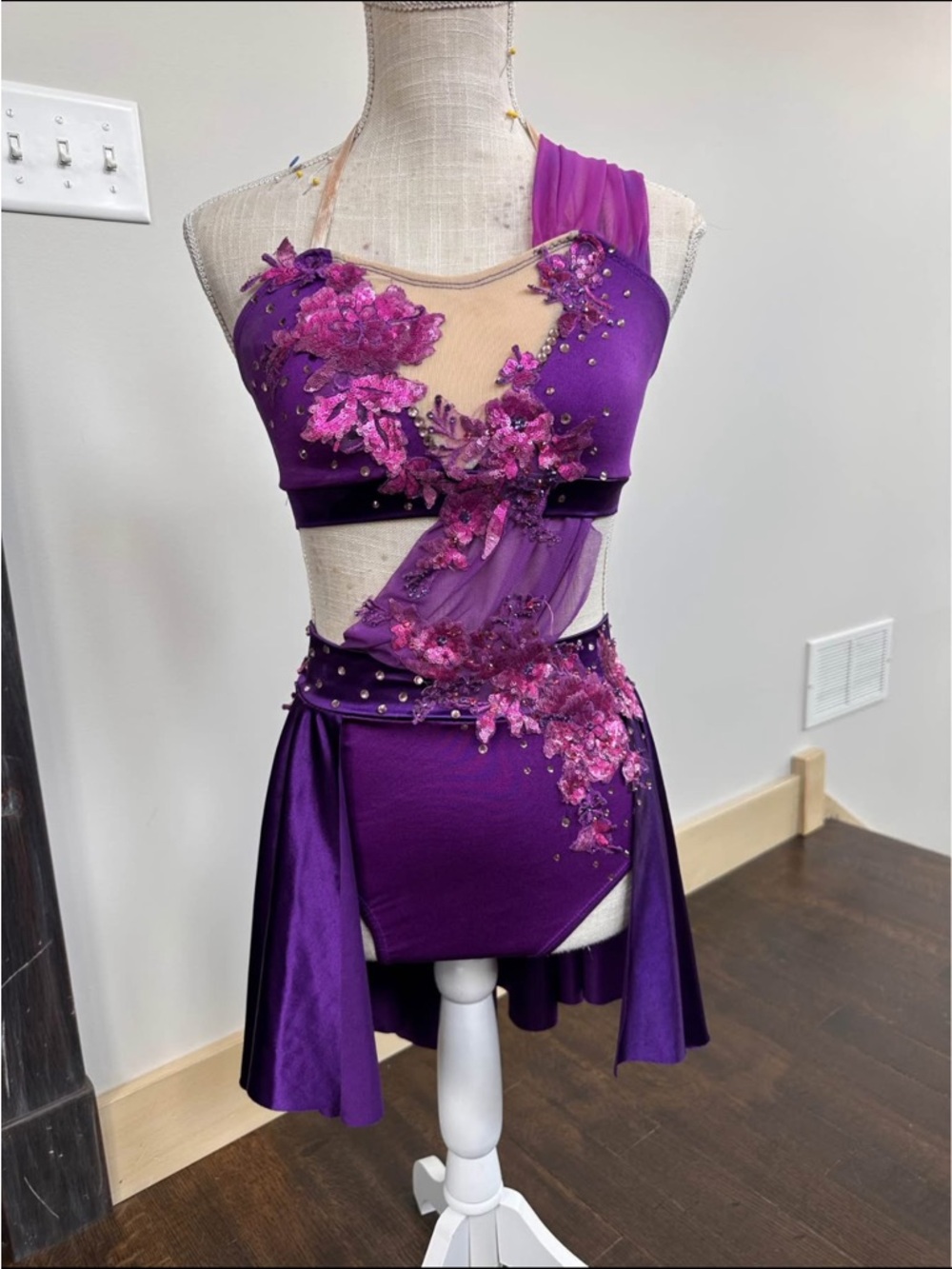 Purple Floral Appliqué Dance Costume